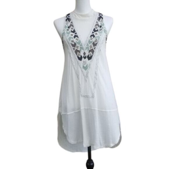 Free People Sleeveless Tunic Sz S V-Neck Mesh Beaded Hippie Boho Festival - Picture 1 of 7